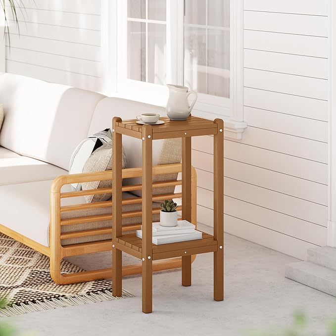 WestinTrends Malibu 36" Outdoor Adirondack HDPE 2-Tier Patio Side Table, Teak
