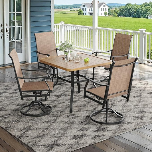 Soohow Patio Dining Set for 4, 5-Piece Outdoor Dining Set 4 x Swivel Patio Chairs and 35"x35" Outdoor Dining Table with 1.57" Umbrella Hole, Wood-Like, for Poolside, Backyard
