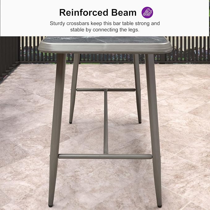 PURPLE LEAF Bar Height Table Patio Rectangular Table Dining Coffee Kitchen Breakfast Bistro Outdoor Pub Bar Table for Garden Balcony, Light Grey