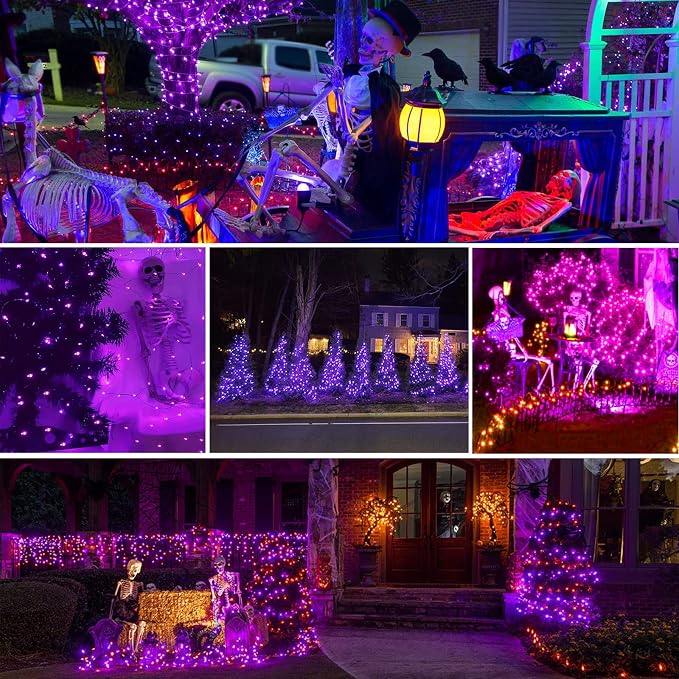 66FT 200 LED Fairy Lights Plug in, 8 Modes Twinkle Halloween Lights Purple | Waterproof String Lights Outdoor Indoor, Memory, Timer, Copper Wire, Halloween Lights for Bedroom Garden Party Holiday Decor