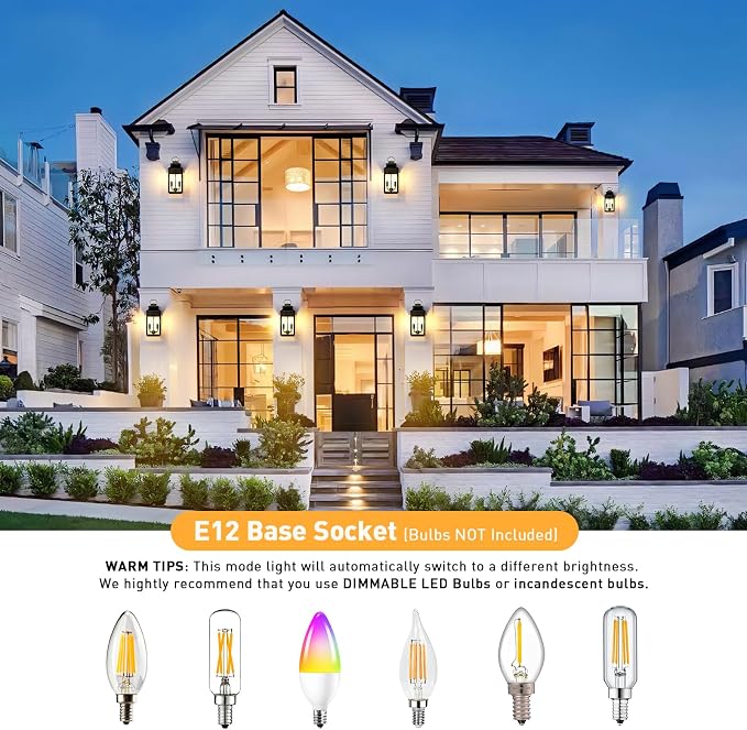 15.5'' Motion Sensor Outdoor Wall Light, Dusk to Dawn Outdoor Lighting | Large Black Modern Sconces Lantern Porch Lights, Exterior Lighting Fixtures with E12, Outside lights for House, 3 Modes
