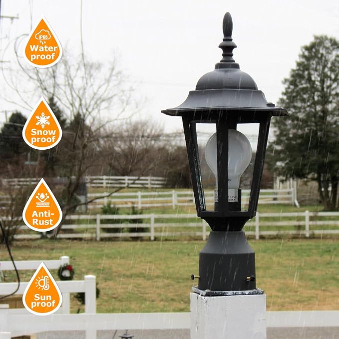 Outdoor Post Light, Rustproof Aluminum Pole Lamp, Black | Exterior Lamp Post Light Fixture for Garden, Yard, Pathway, Waterproof, Glass, E26 Base, Max 60W, 1 Pack