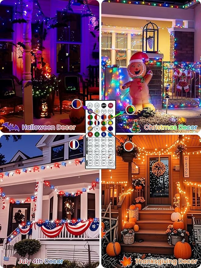 600LED Smart RGB Color Changing String Lights 210FT Orange Fall Light App | Music Sync, Multi Colors and Modes, Timer, Waterproof Twinkle Light Outdoor with Remote for Christmas Halloween Fall Decor