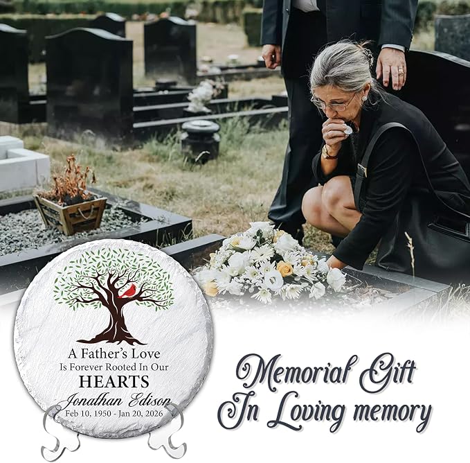 Personalized Memorial Garden Stone for Loss of Loved One, Garden Stones in Memory of Dad Mom, Sympathy Gift, Weatherproof Outdoor Memorial Plaques Stones for Grave, Remembrance Natural Stone