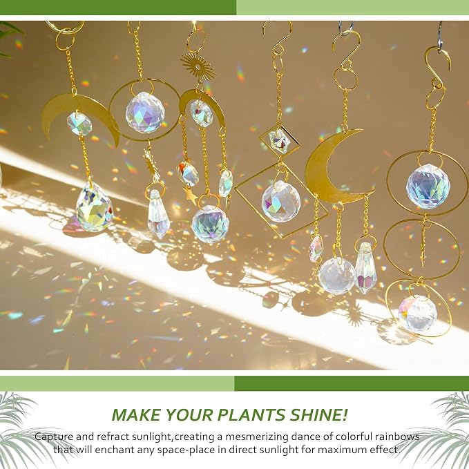 6Pack Small Trellis for Potted Plant Indoor with Crystal Prisms Sun Catcher | 13.5'' Metal Plant Stake Suncatchers for Mini Potted Plant Decoration for Home Window Garden,Gift For Plant Lovers