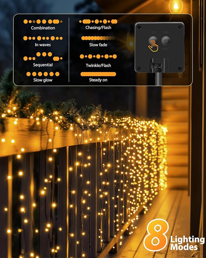 Brightown Solar String Light for Outside, 46Ft 120 LED Solar Lights Outdoor Waterproof, Solar String Lights Outdoor with 8 Modes, for Outside Garden Tree Party Decor(Warm White)