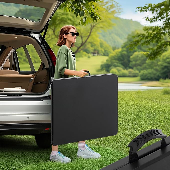 VECELO 6Ft Folding Picnic Table, Indoor Outdoor Plastic Portable Foldable Desk with Handle, Mesh Trash Bag&Lock Legs Heavy Duty for Camping, Dining, Party, Black