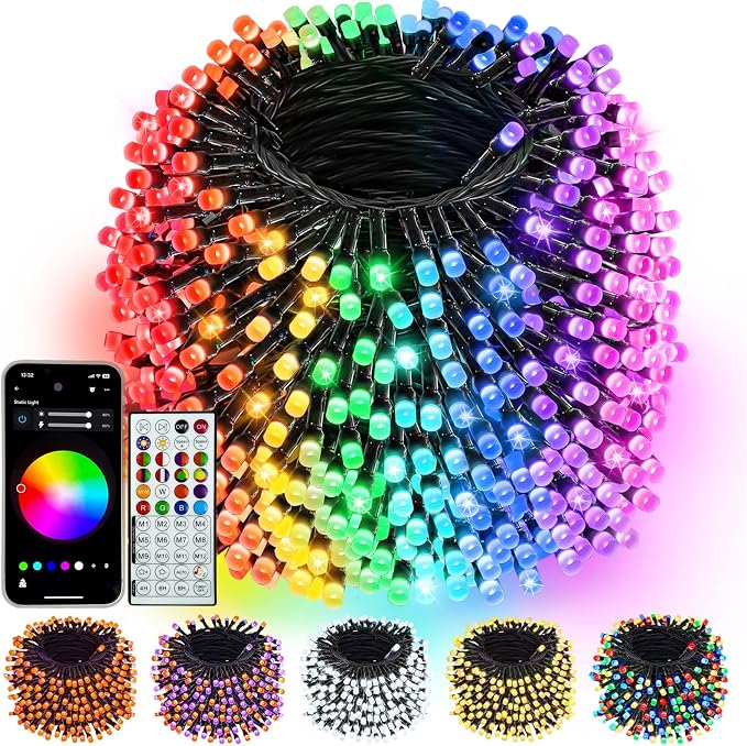 600LED Smart RGB Color Changing String Lights 210FT Orange Fall Light App | Music Sync, Multi Colors and Modes, Timer, Waterproof Twinkle Light Outdoor with Remote for Christmas Halloween Fall Decor
