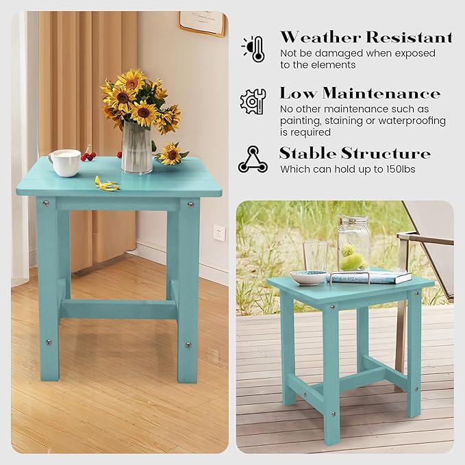 Meluvici Outdoor Side Table, Small Adirondack Side Table for Adirondack Chair - Indoor Outdoor End Table - HDPS (Dark Blue)