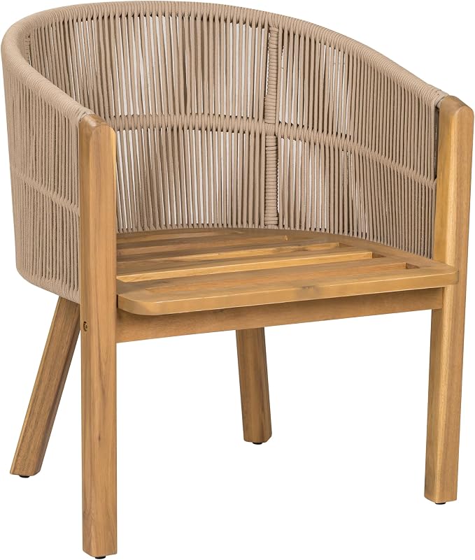 Christopher Knight Home Grotta 9 Piece Outdoor Dining Set, Acacia Wood Patio Dining Table Set with 8 Rope Weave Chairs Beige Cushions Rectangular Outdoor Furniture Set for Garden Patio Backyard