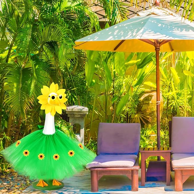 JcHrmers Sunflower Porch Goose Outfits Spring Summer Goose Outfit Headpiece Glasses Tutu Skirt Fits 23" Cement Plastic Goose Statue for Outdoor Lawn Garden Yard Patio Decor