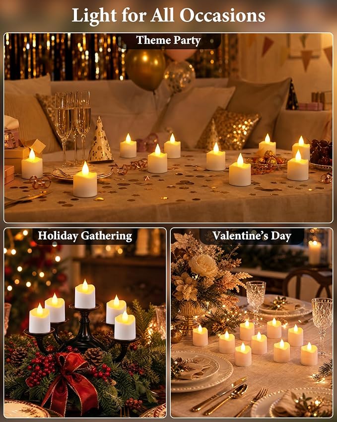 TOWPONICS Rechargeable Tea Lights with Remote, Timer & Charging Base | 12 Pack LED Votive Candles, Battery Operated Flickering Flameless Candles for Home, Wedding, Party, Halloween, Xmas Decor