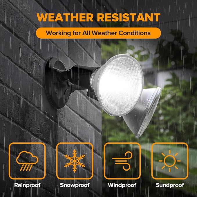 LUTEC 4 Pack Adjustable Twin Par Holder Outdoor Flood Lights, Switch Controlled Security Lights, Floodlights Fixture, Waterproof Exterior Max 300 Watt Par38 Flood Light for Garage, Yard, Porch-Black