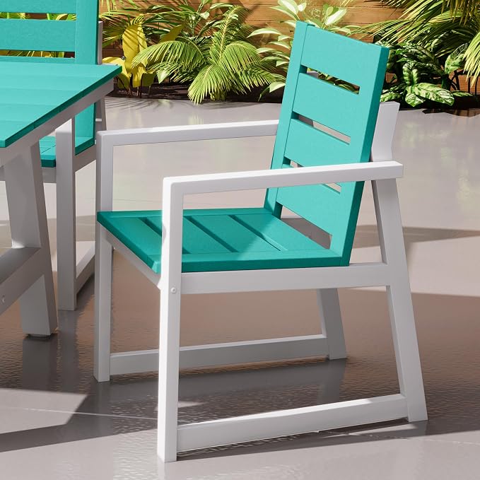 Costaelm Stinson HDPE Plastic Outdoor Patio Dining Arm Chair, Turquoise