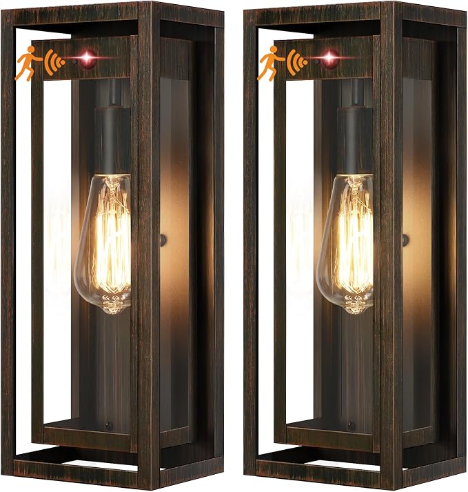 15" Motion Sensor Classic Outdoor Light Fixture Wall Mount, 3 Lighting Modes Waterproof Anti-Rust Wall Sconces, 2 Pack Exterior Lighting Fixtures for Front Door, Porch, Garage