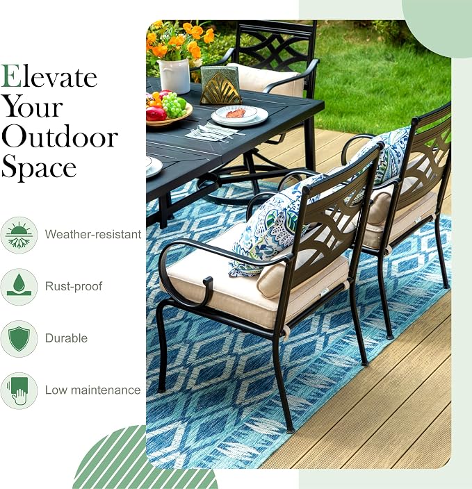 Sophia & William 7-Pieces Patio Dining Set Umbrella Swivel Chairs 59" Black | Fixed Chairs, Umbrella Hole, Removable Cushions, Metal Frame, Cushions