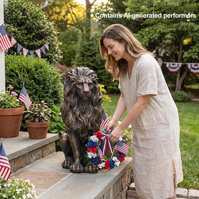 20.5" Brown Lion Statue, Resin Outdoor Guardian Sculpture | Weather-Resistant Finish, Simulated Animal Decor, For Villa Garden Park Resort, Home Courtyard