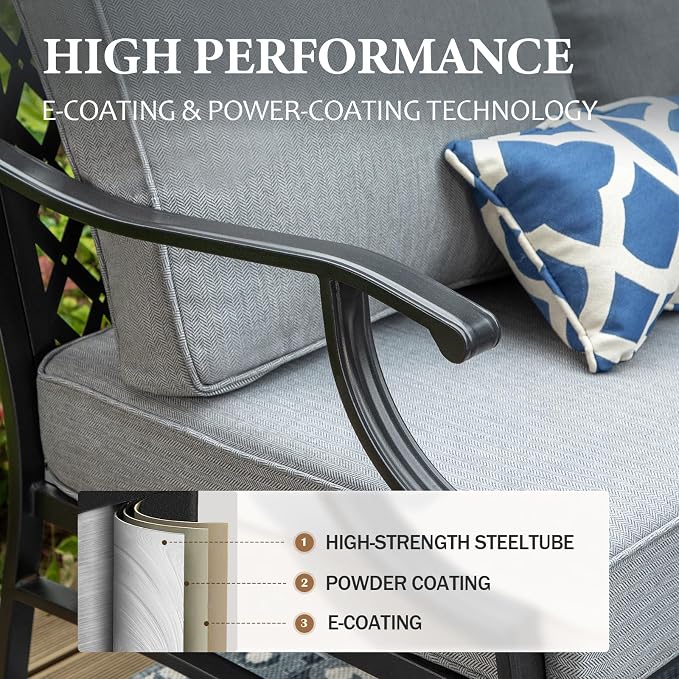 HERA'S HOUSE 7 Piece Beige Patio Furniture Set, with Swivel Chair, Ottoman, Table, Outdoor Sofa,Patio Couch, All Weather Outdoor Conversation Sets for Lawn Garden Backyard