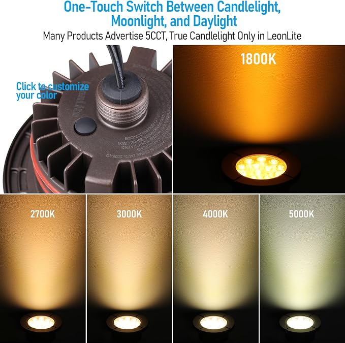 LEONLITE 6-Pack Dia. 4 Inch 5CCT Well Lights Flat Top Oil Rubbed Bronze | 12-24V AC/DC, CRI90, 1800K/2700K/3500K/4000K/5000K, Landscape LED In Ground Outdoor, Low Voltage Garden Landscaping, Aluminum