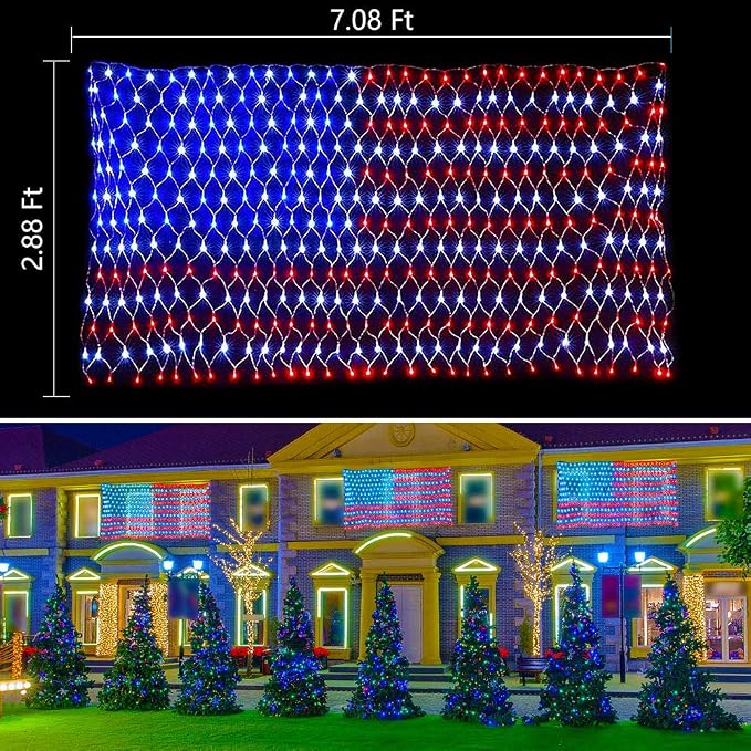 realization American Advanced Flag Lights, 420 LED Solar String Lights, Waterproof Led Flag Net Light of The United States for Memorial Day, Independence Day, 4th of July, Party, Yard Decorations