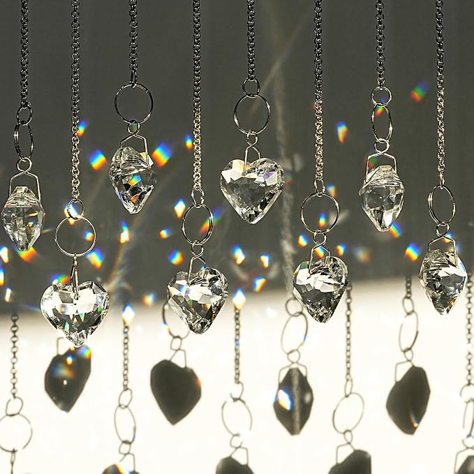 48pcs 20mm Crystal Heart Prism Sun Catchers Clear Chandelier Crystals Beads | Prisms,Rainbow Maker Suncatchers for Window,Garden,Glass Ornaments for Christmas Tree Home, Wedding,Valentine's Day Gift