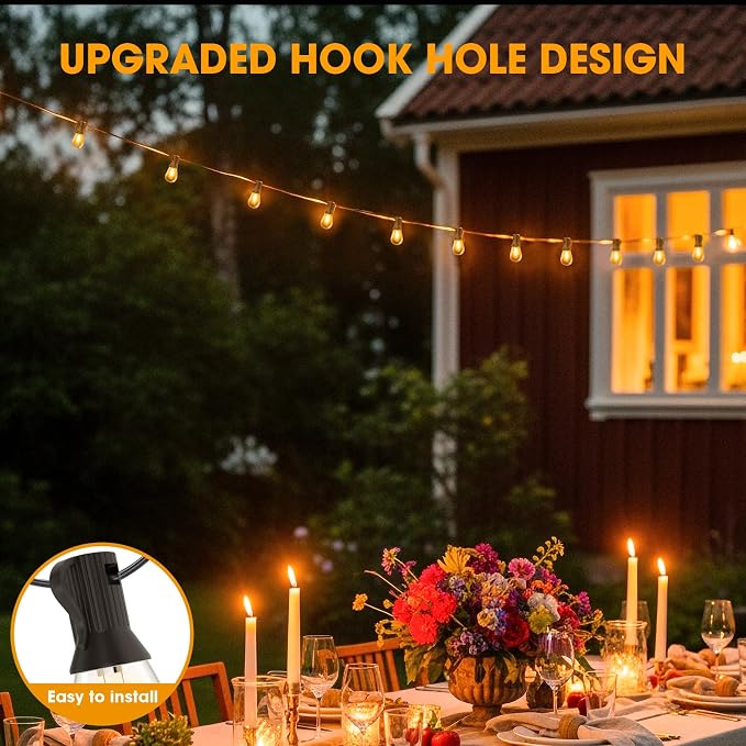 GvvooHome 50FT LED Outdoor String Lights with 16 Shatterproof Waterproof Replaceable Bulbs(1 Spare), 2700K Commercial Grade Patio Lights, Outside Hanging Light for Yard Garden Porch Deck Decor