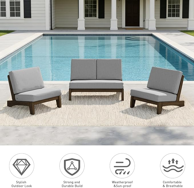 Pia Ricoo 4 Piece Patio Furniture Sets, Outdoor Loveseat Sofa Set with 2 Chairs & Coffee Table, Patio Conversation Set for Backyard, Deck, Lawn, Gray