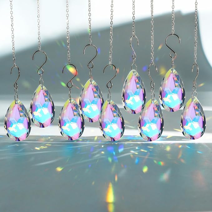 10pcs Crystal Sun Catcher Hanging Teardrops Chandelier Parts Prisms Decor | Crystal Sun Catcher, 38mm Hanging Crystal, Chandelier Parts, Prism Pendants with Hook, Crystal Christmas Ornaments Home Decor