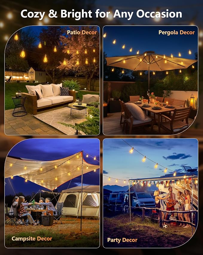 Brightown 38FT Solar String Lights Outdoor, 15+1 Shatterproof LED Lights | Waterproof, Remote Control, Dimmable, Timer, 3 Light Modes, Commercial Grade Patio Lights for Garden, Backyard, Party Decor