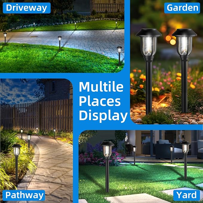 ILANCK 12 Pack Solar Lights Outdoor, 6000K Bright Solar Pathway Lights for Outside, Auto On/Off Waterproof Solar Powered,Landscape Lighting for Walkway, Yard, Path, Driveway, Garden