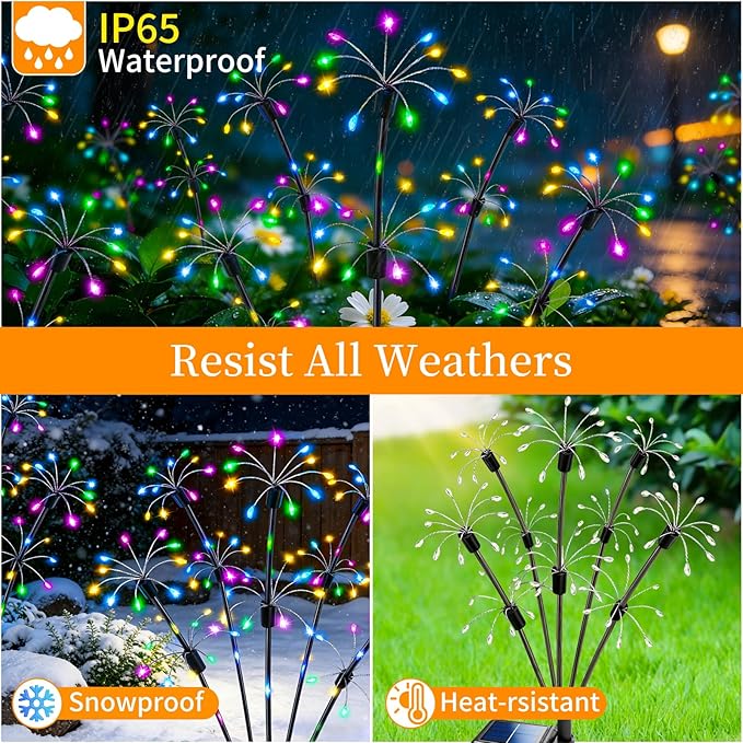 VOOKRY Solar Garden Lights Outdoor, 4 Pack Multicolor Fairy Firework Lights | Waterproof Starburst Fairy Light, Garden Decor for Yard Patio Pathway Lawn, Unique Gifts for Women Mom, Christmas Decorations