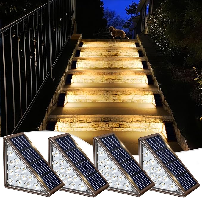 JOFIOS Solar Step Lights for Outside,4pack Solar Stair Lights Outdoor Waterproof IP67,Outdoor Deck Step Lights,Solar Outdoor Lights for Staircase,Patio,Front Step(Warm Brown)