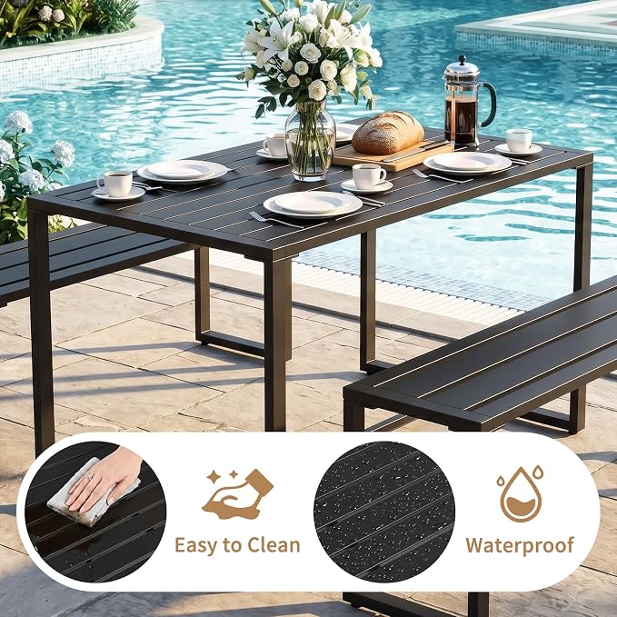 Outvita 44" Outdoor Matel Picnic Table and Bench Set, Patio Dining Set for 4 People, Outdoor Patio Furniture Dining Table and Chair Set for Garden, Yard, Porch
