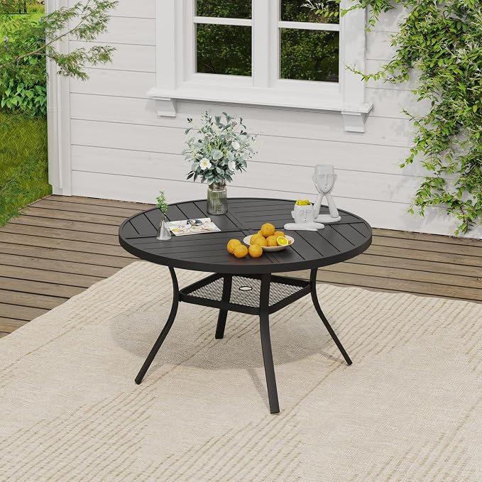VICLLAX 5 Pieces Patio Dining Set, Patio Furniture Set of 4 Patio Swivel Dining Chairs and 40.6" Patio Spliced Round Tabletop with Storage Shelf, Mixed Brown Chairs & Black Tabletop