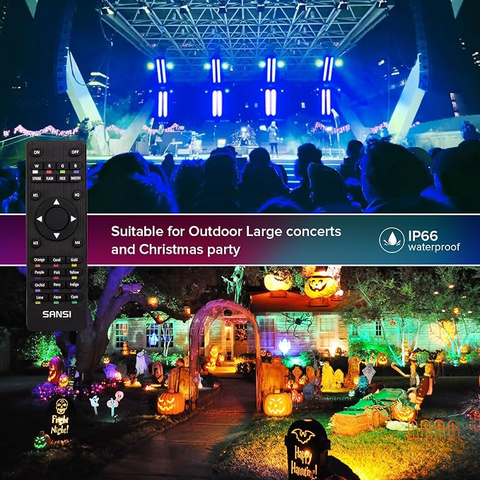 SANSI Led Flood Light 500W Equivalent,RGBW Outdoor Color Changing Christmas Led Stage Landscape Lights Floodlights 70W,16 Colors 4 Modes,Dimmable for Party Wall Wash Garden