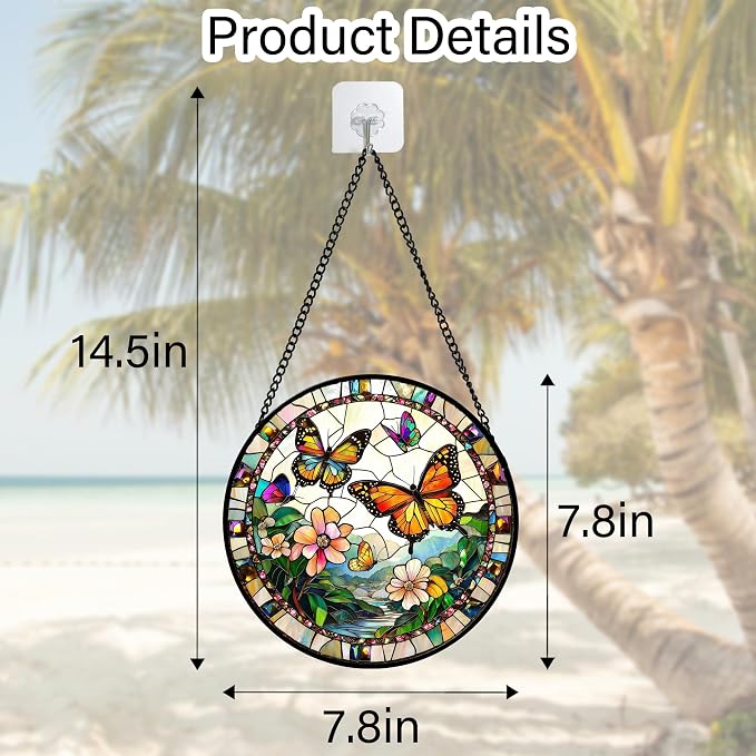 DASTOLL Stained Glass Window Hanging, Butterflies Flying in the Sky Suncatcher for Doors Home Sun Catchers Decoration and Christmas, Mother's Day Birthday Gifts for Women, Men, and Mom 7.8 in