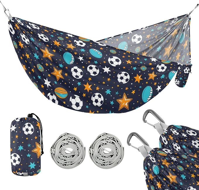 Camping Hammock Outdoor Hammocks for Outside Ball and Star Beach Trees Portable Lightweight with Pockets Tree Straps Indoor