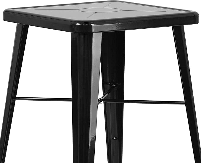 EMMA + OLIVER Commercial Grade 23.75SQ Black Metal Indoor-Outdoor Bar Table Set-2 Stools-Backs