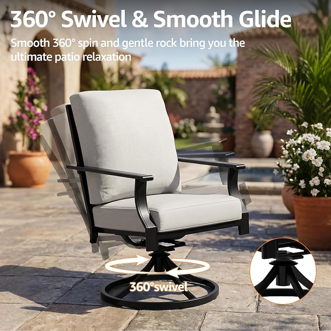 NATURAL EXPRESSIONS 5 Pieces Patio Dining Set, 4 Outdoor Swivel Rocking Chairs with 38" Round Table, All Weather Outdoor Table and Chairs for Outside, Garden, Backyard