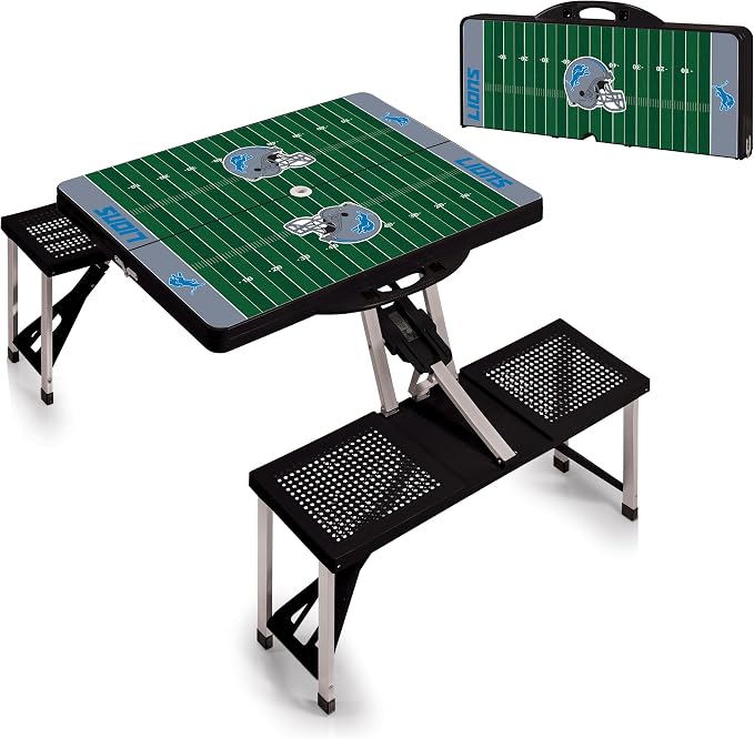 Detroit Lions – Picnic Table Portable Folding Table with Seats, (Black)
