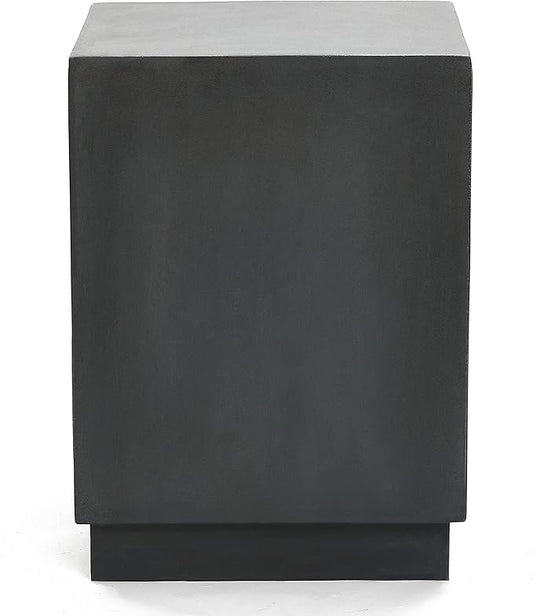 LuxenHome 18'' Outdoor Side Table, Minimalist Charcoal Gray Square Outside End Tables, Small Accent Table for Indoor, Outdoor, Porch, Poolside, Backyard, Modern Patio Furniture, Plant Stand