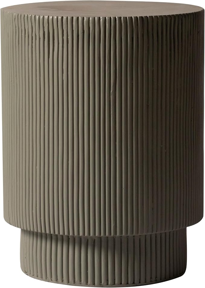 LeisureMod Modern Side Table Round Fiberstone Top Accent End Table for Home, Outdoor Patio, Living Room Sofa, Weather-Resistant, Eden Series in Grey