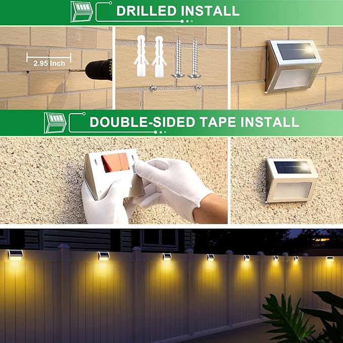 JSOT Solar Lights Perfect for Deck, Fence, Stair, Step Decor-Warm White-12P | Stainless Steel, Waterproof, Solar Powered, Garden, Patio, Deck Rail