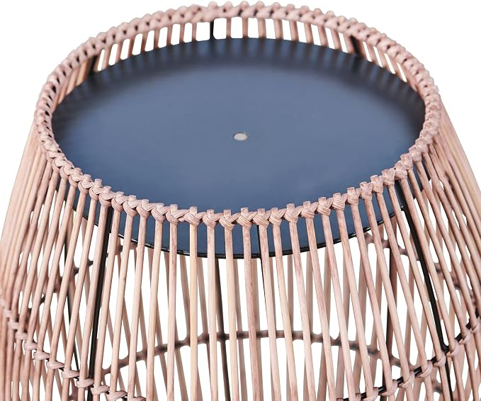 Teamson Home 20.24" Outdoor Open Weave Bohemian Bamboo Drum Side Table with Iron Top, Brown | Outdoor Water-Resistant, Open Weave Bohemian, Iron Top
