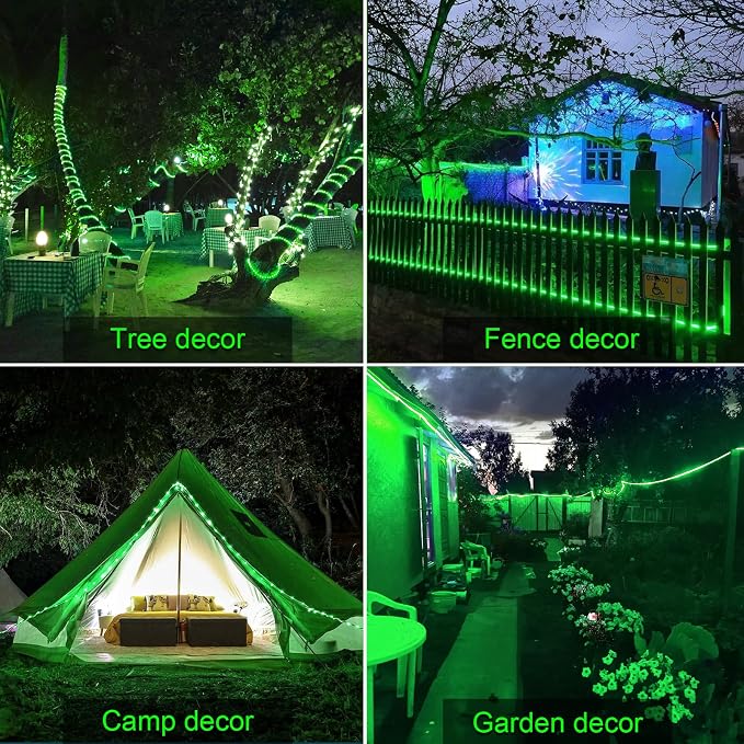 JMEXSUSS 66 ft 200 LED Green Halloween Solar Rope Lights with 8 Modes | Rope Lights Outdoor Waterproof, PVC Tube Green Christmas String Lights for Halloween Party Tree Fence Christmas