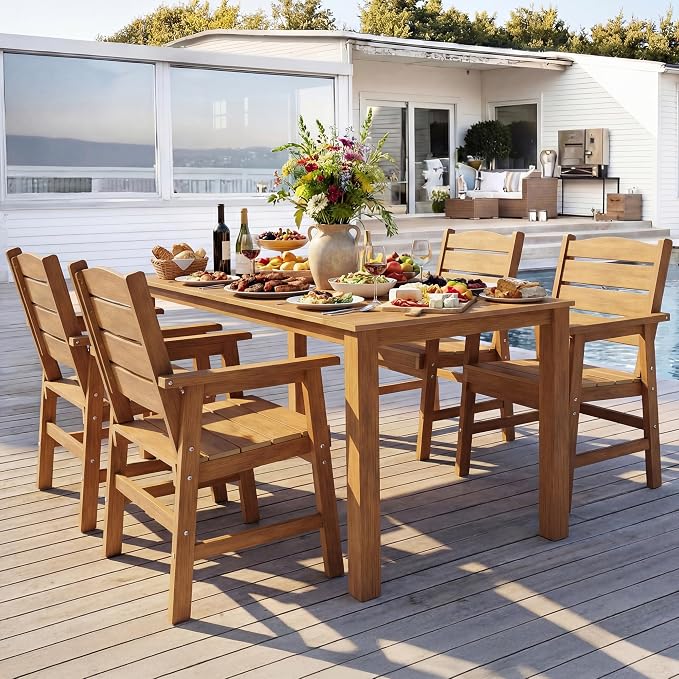 YEFU Patio Dining Sets HIPS: 5-Piece All-Weather Outdoor Table and Chairs with Umbrella Hole & Metal Aluminum Frame Patio Dining Set for 4 - Modern Outside Furniture for Family Meals in Deck Teak