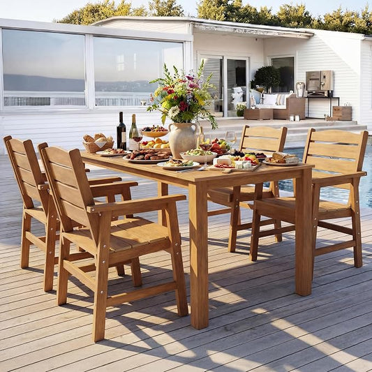 YEFU Patio Dining Sets HIPS: 5-Piece All-Weather Outdoor Table and Chairs with Umbrella Hole & Metal Aluminum Frame Patio Dining Set for 4 - Modern Outside Furniture for Family Meals in Deck Teak