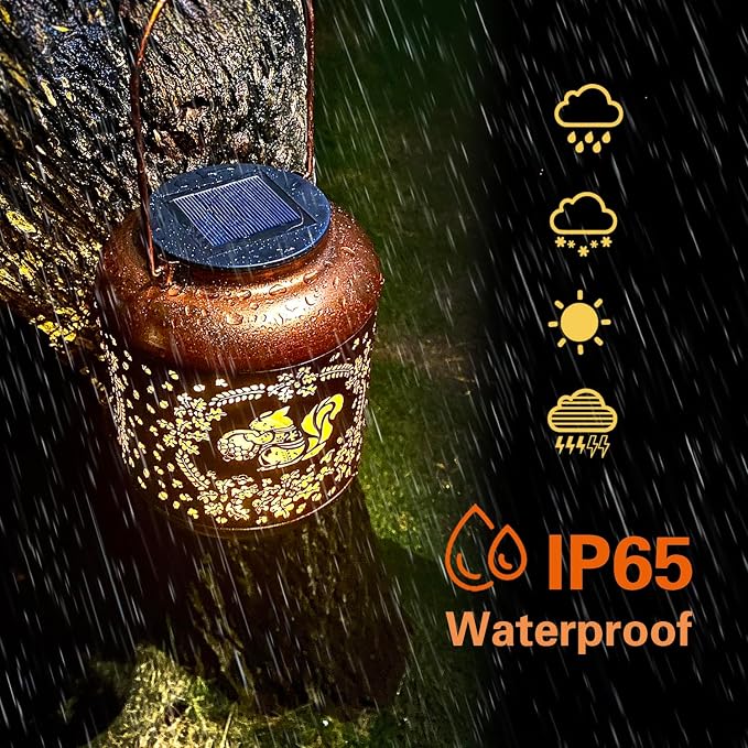 Squirrel Solar Lanterns Outdoor Waterproof Hanging Solar Lights Squirrel Gifts for Women Men Metal Decorative LED Lanterns for Yard,Patio,Lawn,Tabletop,Pathway,Landscape,Garden Decor