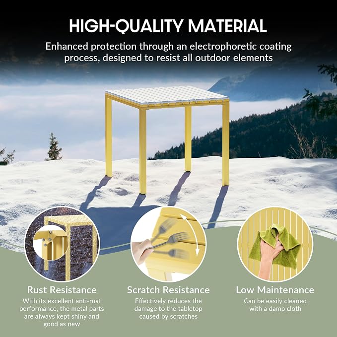 WestinTrends Playa 31.5" Iron Metal Frame Outdoor Square Patio Dining Table, Yellow