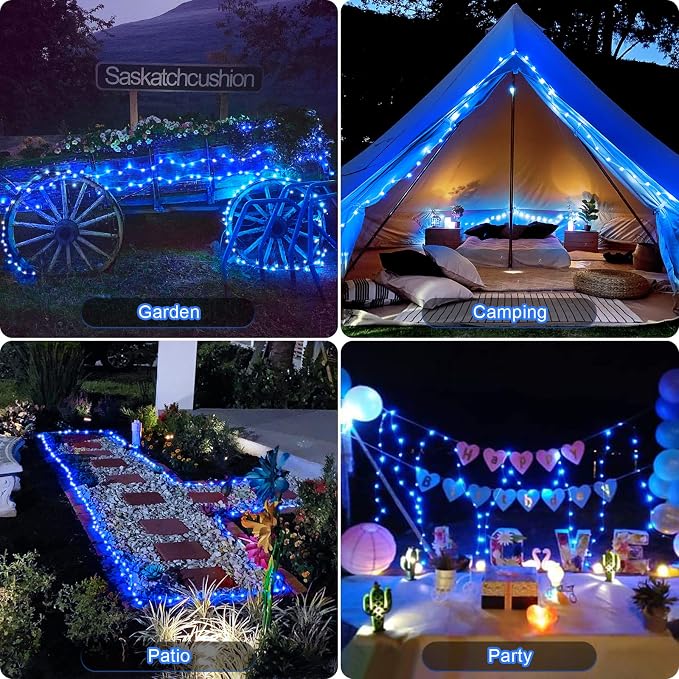 JMEXSUSS 4 Pack Solar Fairy Lights, 33ft 100 LED Solar String Lights, Blue | Outdoor Waterproof, 8 Modes Copper Wire Mini Christmas Lights for Outside Patio Garden Tree Christmas Decorations